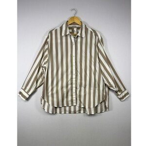 Aerie Women's Brown and White Striped Button Down Shirt